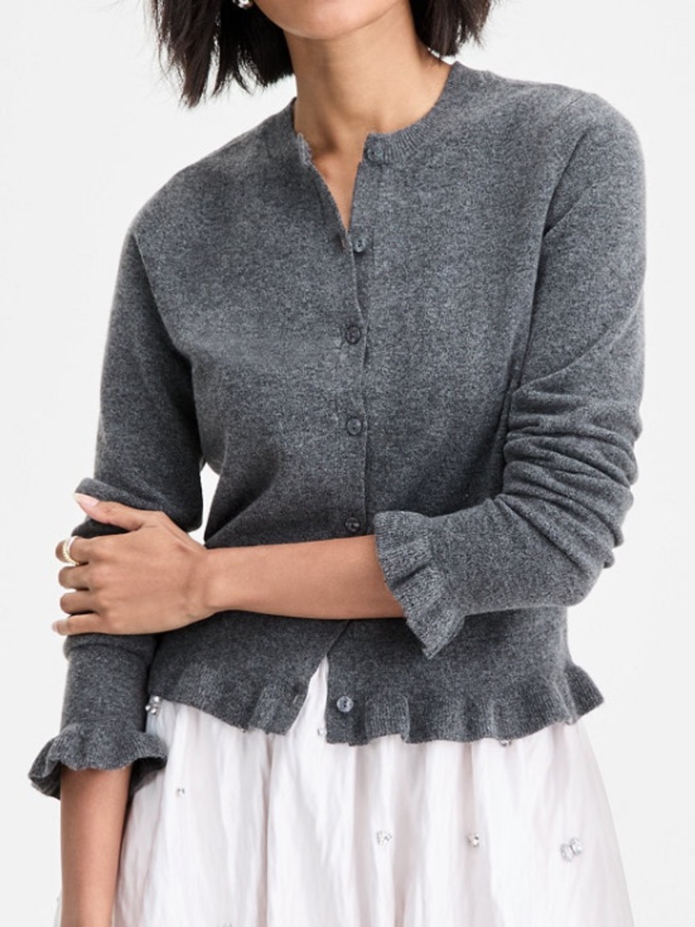 Charcoal Ruffle-Hem Cardigan